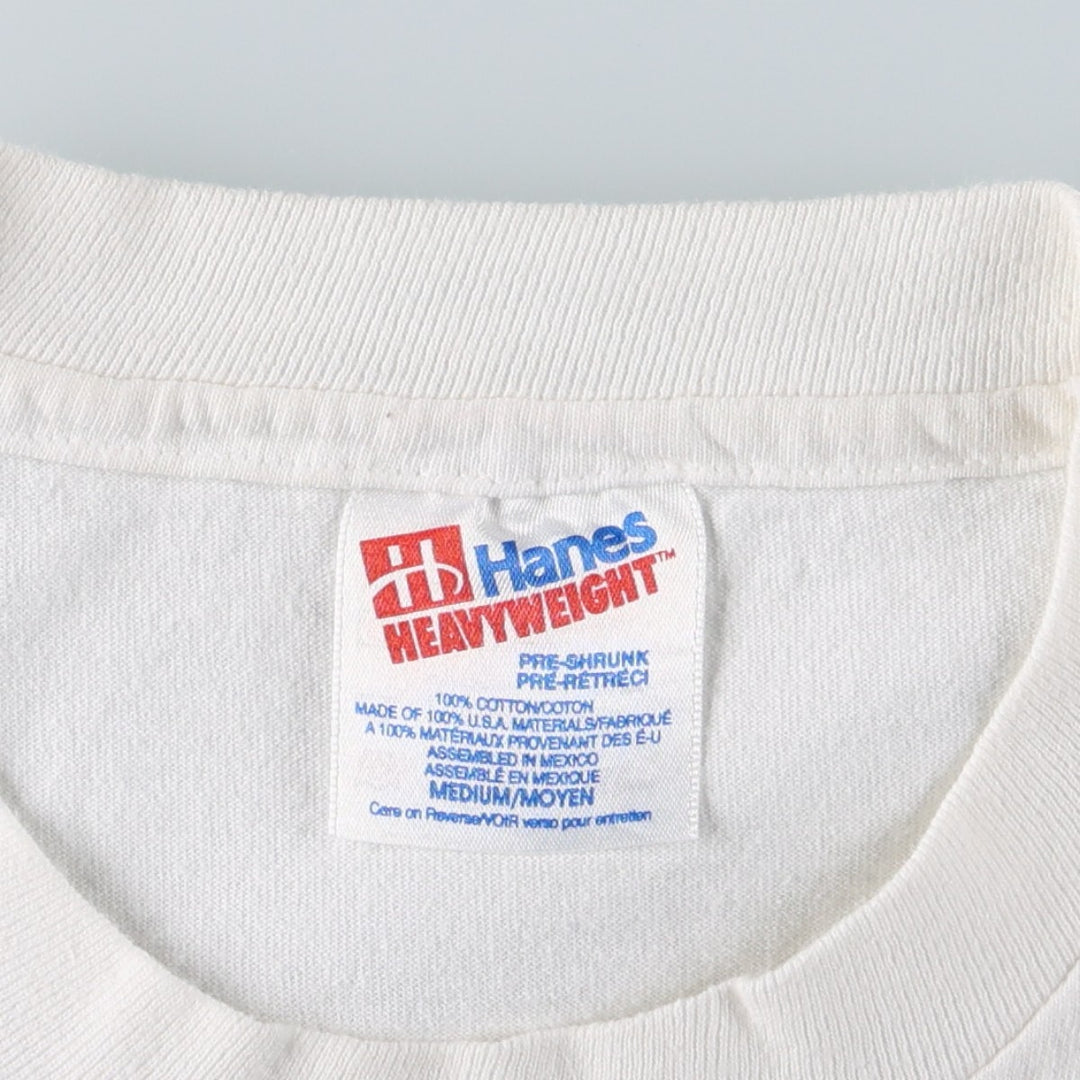 90'S Hanes HEAVYWEIGHT parody print T-shirt, men's size M equivalent, vintage. cotton white type Vintage Second Hand