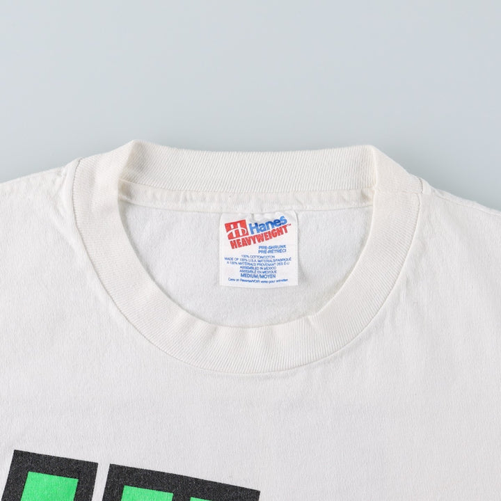 90'S Hanes HEAVYWEIGHT parody print T-shirt, men's size M equivalent, vintage. cotton white type Vintage Second Hand