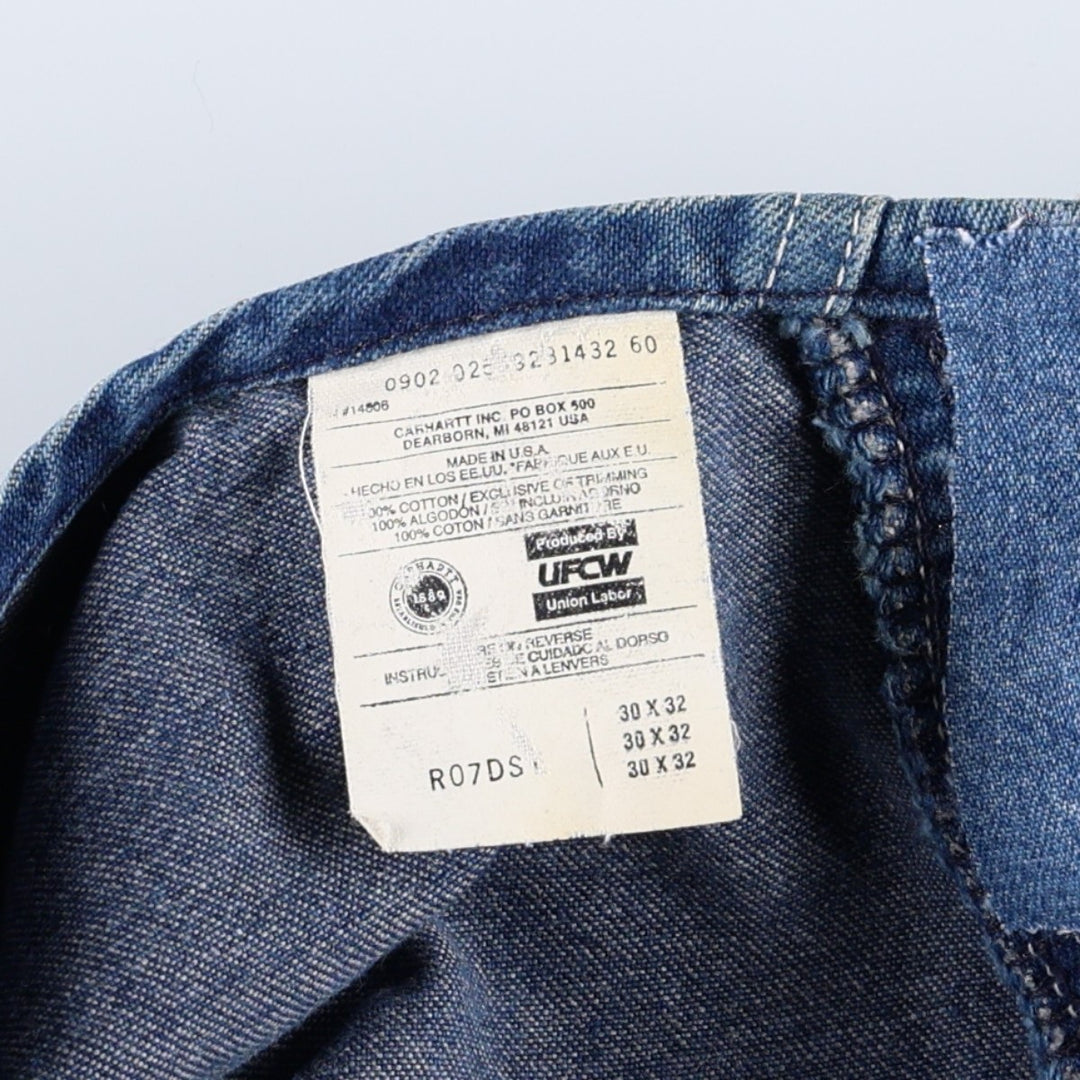 Carhartt painted denim overalls, made in the USA, men's size W32 (approx.). cotton blue type Vintage Second Hand