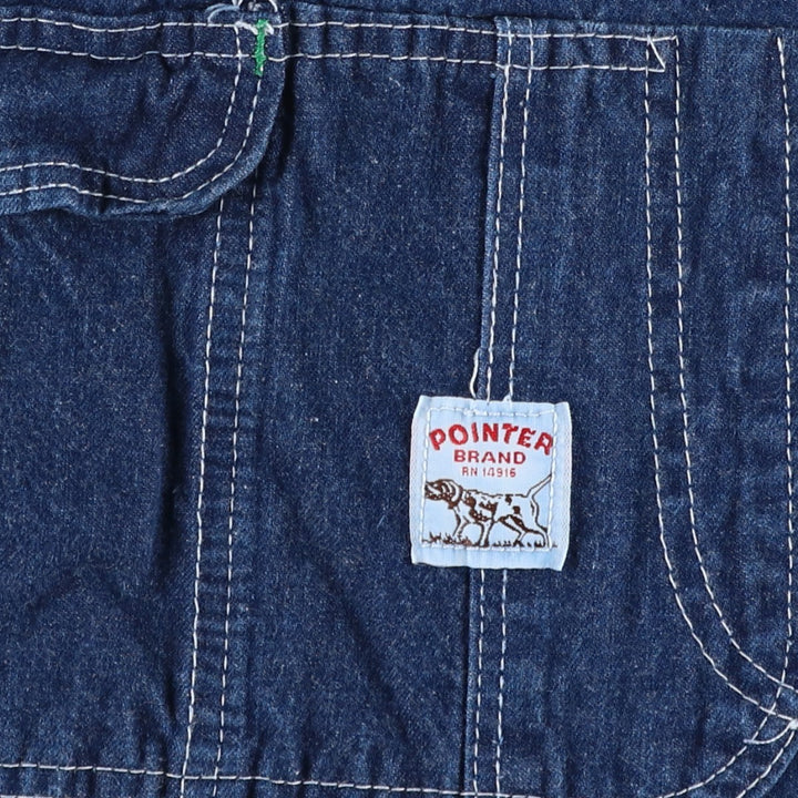 Pointer Bat-Dyed Denim Overalls, Made in USA, Men's Size W39 (approx.) cotton blue type Vintage Second Hand