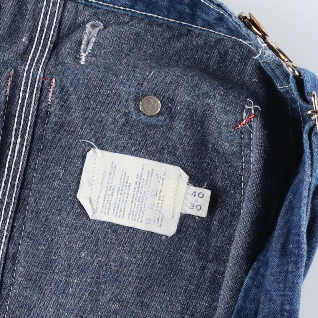 Big size Dickies denim overalls, made in the USA, men's size W40 equivalent. cotton blue type Vintage Second Hand