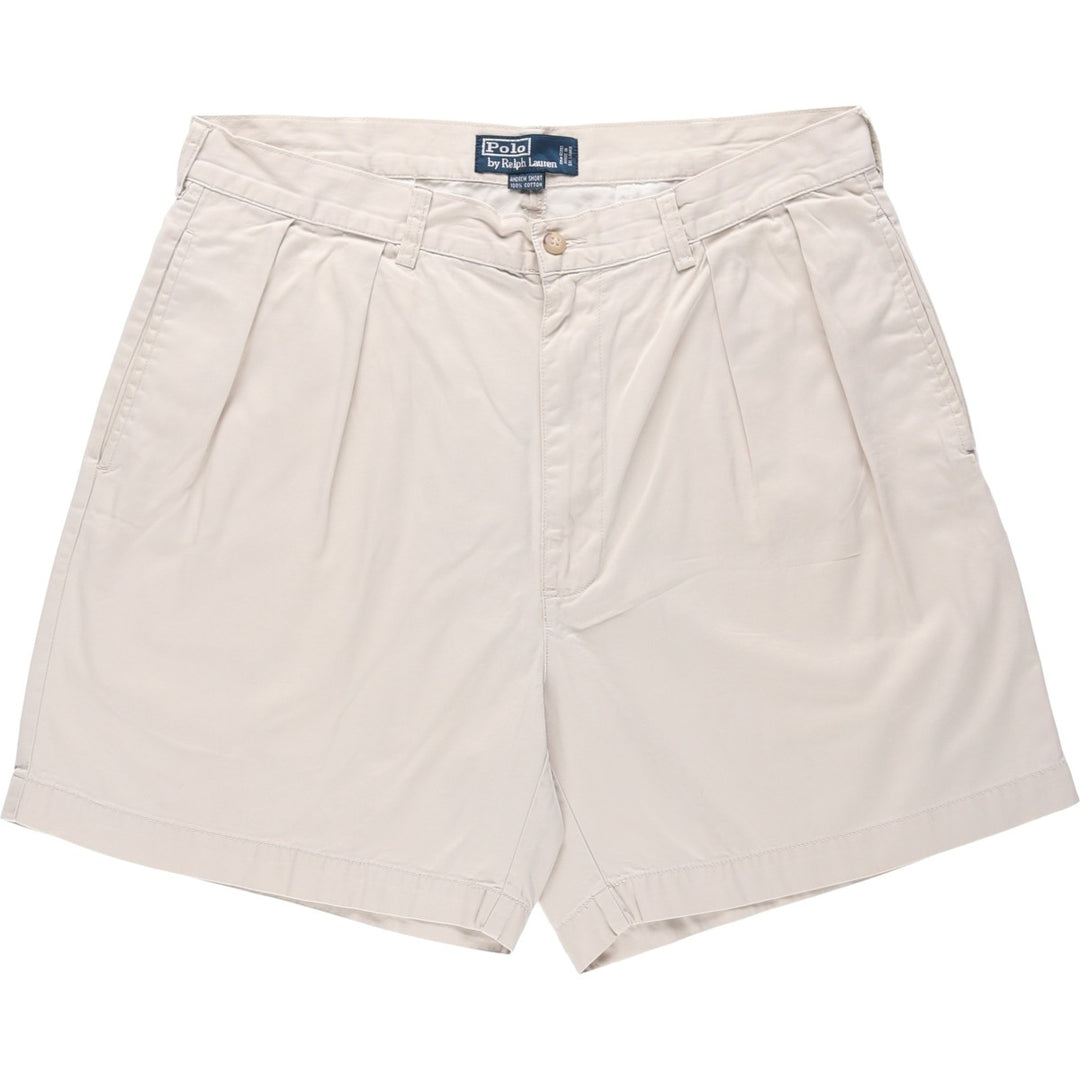 Ralph Lauren POLO by Ralph Lauren ANDREW SHORT Two-pleat chino shorts, short pants, men's size W35 cotton Beige type Vintage Second Hand