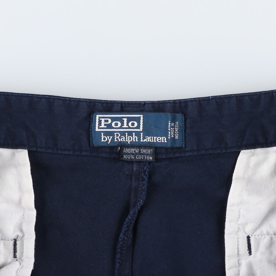 Ralph Lauren POLO by Ralph Lauren ANDREW SHORT Two-pleat chino shorts, short pants, men's size W35 cotton navy blue type Vintage Second Hand