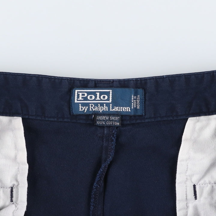 Ralph Lauren POLO by Ralph Lauren ANDREW SHORT Two-pleat chino shorts, short pants, men's size W35 cotton navy blue type Vintage Second Hand