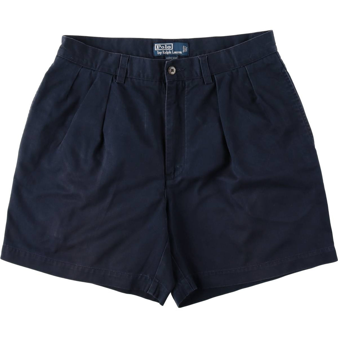 Ralph Lauren POLO by Ralph Lauren ANDREW SHORT Two-pleat chino shorts, short pants, men's size W32 cotton navy blue type Vintage Second Hand