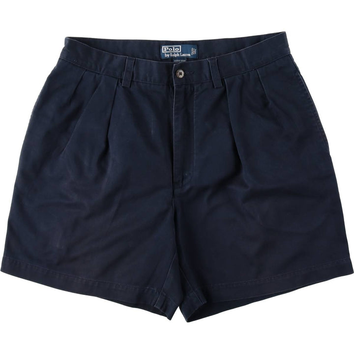 Ralph Lauren POLO by Ralph Lauren ANDREW SHORT Two-pleat chino shorts, short pants, men's size W32 cotton navy blue type Vintage Second Hand