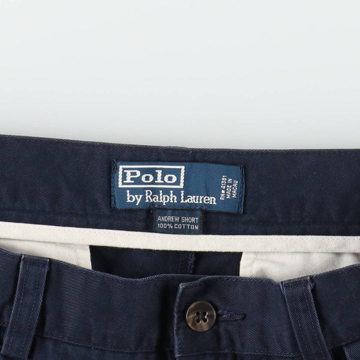 Ralph Lauren POLO by Ralph Lauren ANDREW SHORT Two-pleat chino shorts, short pants, men's size W32 cotton navy blue type Vintage Second Hand