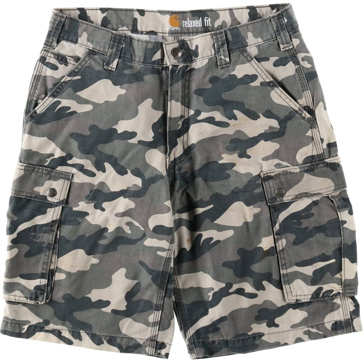 Carhartt Relaxed Fit Camouflage Pattern Cargo Shorts (Men's W33 equivalent) cotton gray type Vintage Second Hand