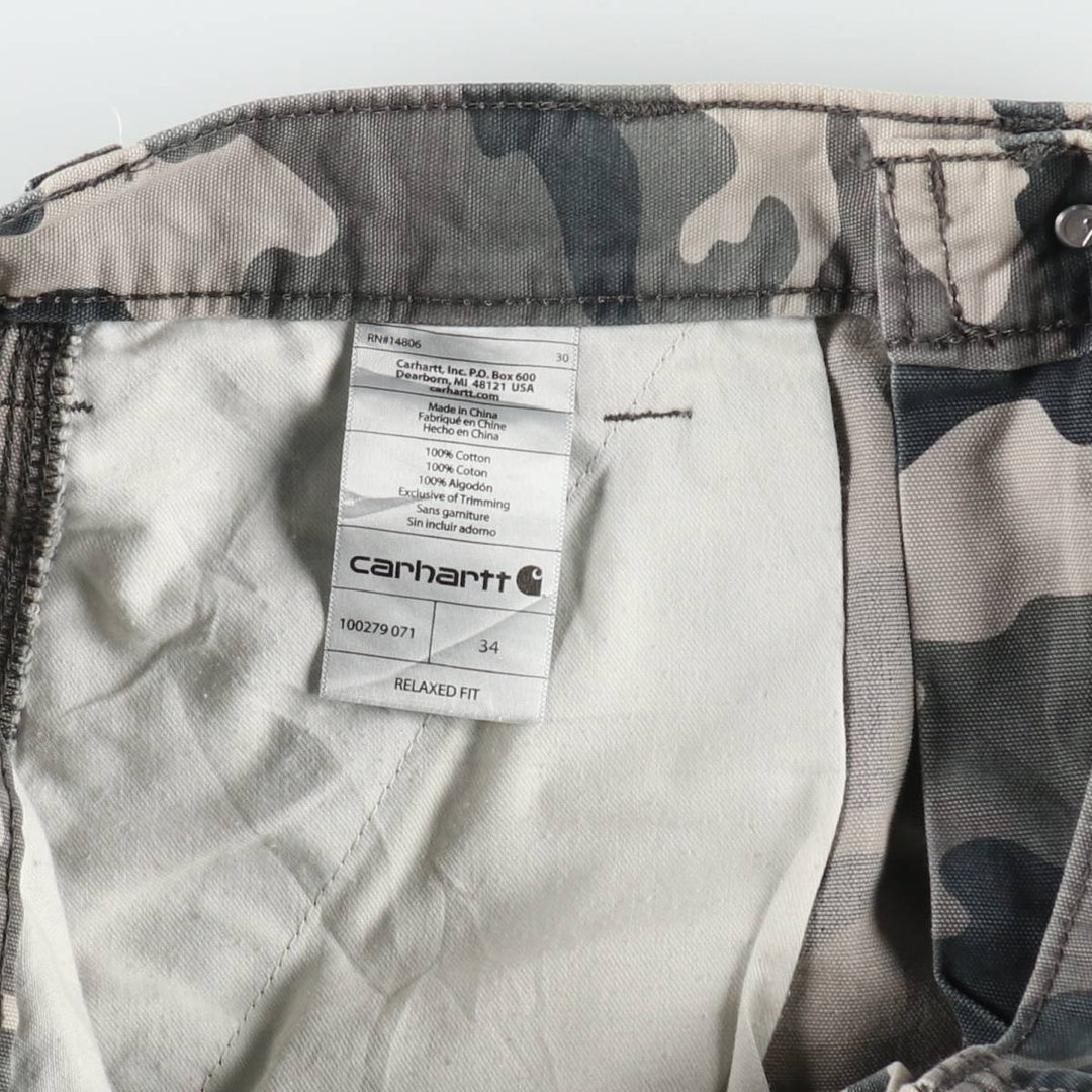 Carhartt Relaxed Fit Camouflage Pattern Cargo Shorts (Men's W33 equivalent) cotton gray type Vintage Second Hand