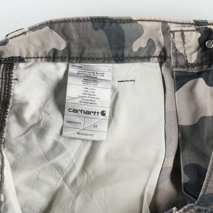 Carhartt Relaxed Fit Camouflage Pattern Cargo Shorts (Men's W33 equivalent) cotton gray type Vintage Second Hand