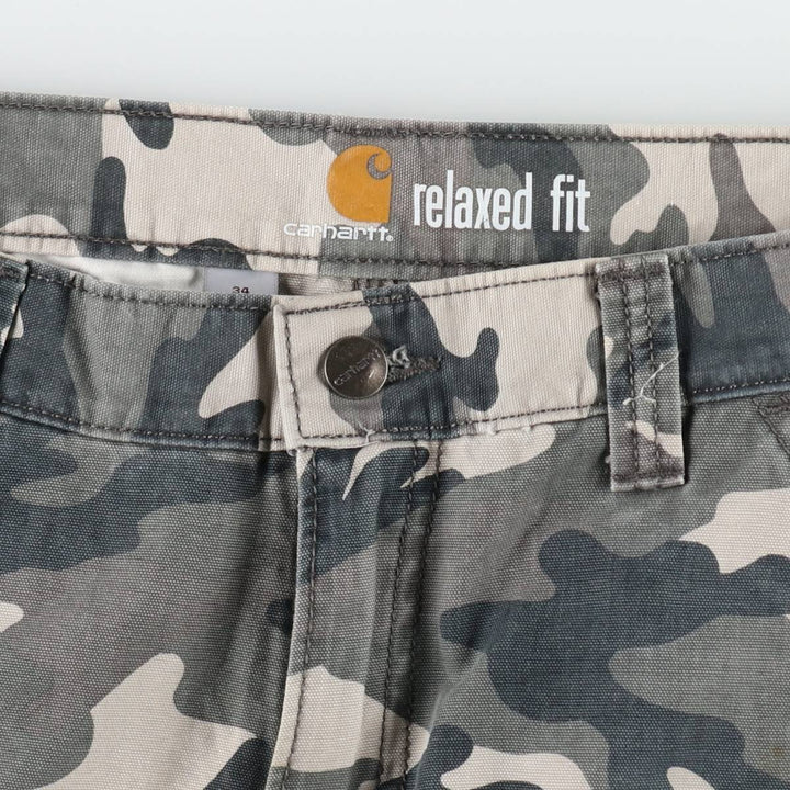 Carhartt Relaxed Fit Camouflage Pattern Cargo Shorts (Men's W33 equivalent) cotton gray type Vintage Second Hand