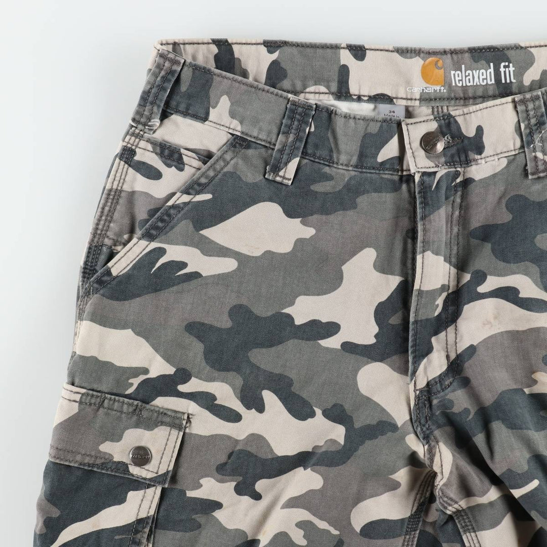 Carhartt Relaxed Fit Camouflage Pattern Cargo Shorts (Men's W33 equivalent) cotton gray type Vintage Second Hand
