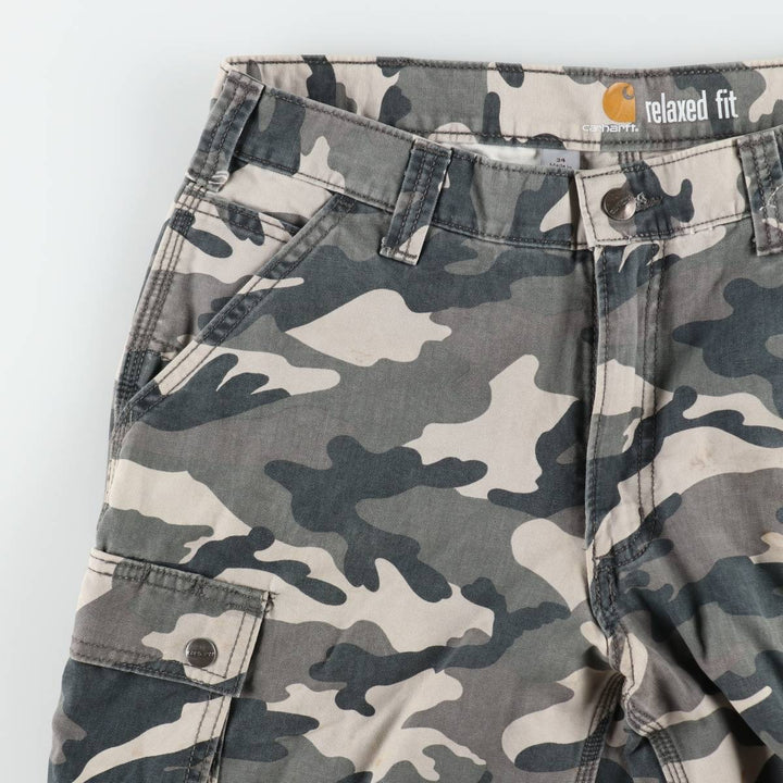 Carhartt Relaxed Fit Camouflage Pattern Cargo Shorts (Men's W33 equivalent) cotton gray type Vintage Second Hand