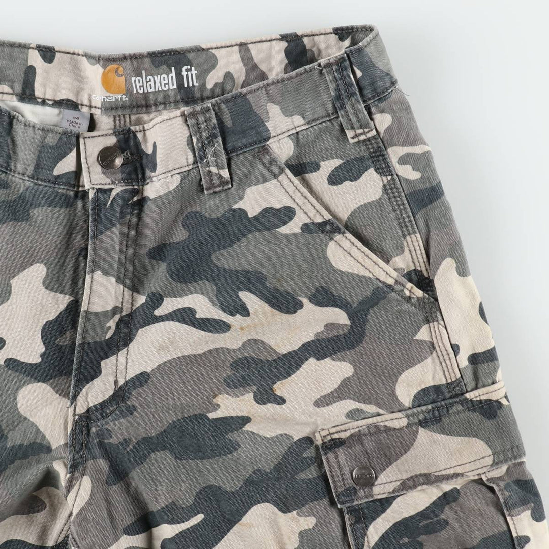Carhartt Relaxed Fit Camouflage Pattern Cargo Shorts (Men's W33 equivalent) cotton gray type Vintage Second Hand