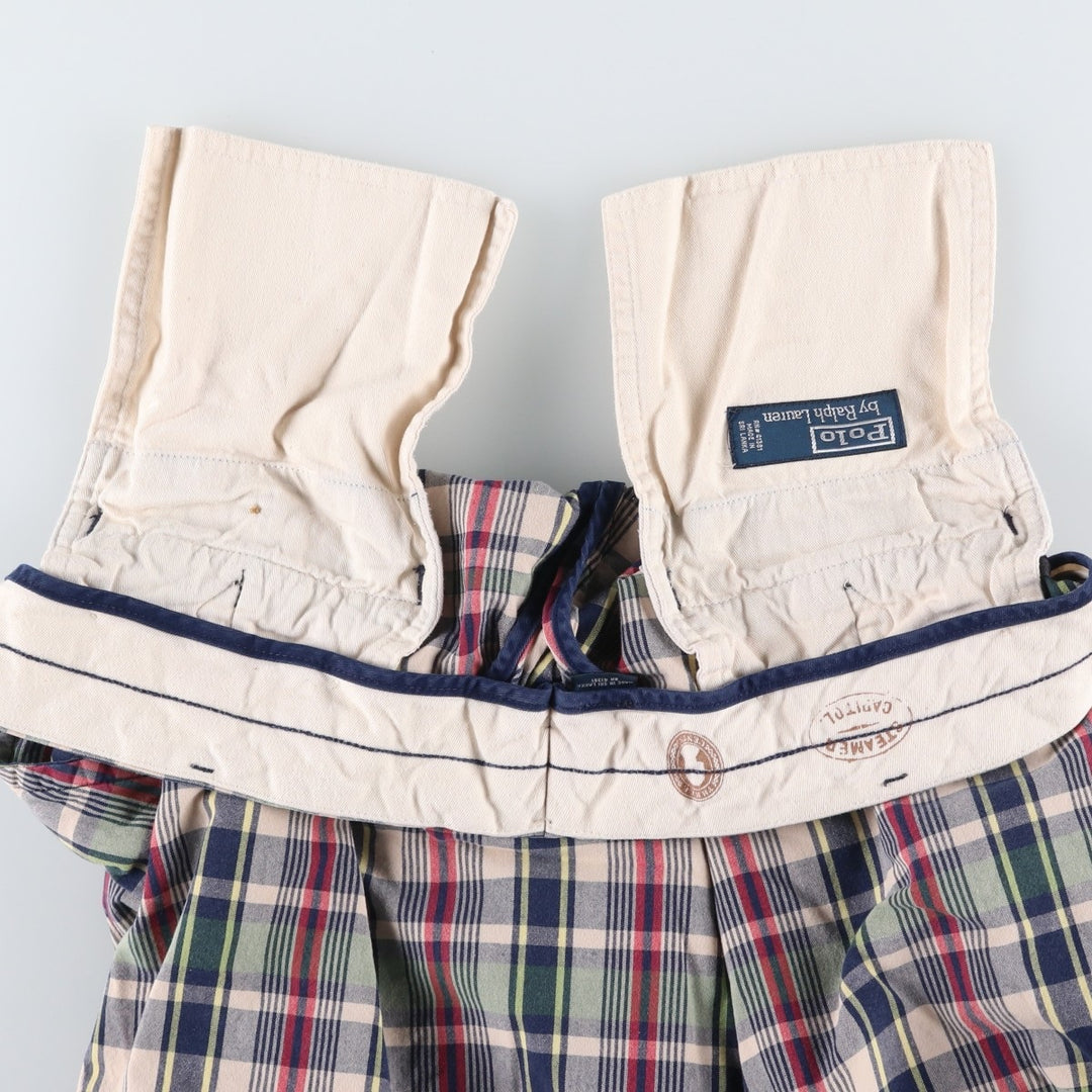 Ralph Lauren POLO by Ralph Lauren Check Pattern Cotton Shorts, Men's Size W37 cotton navy blue type Vintage Second Hand