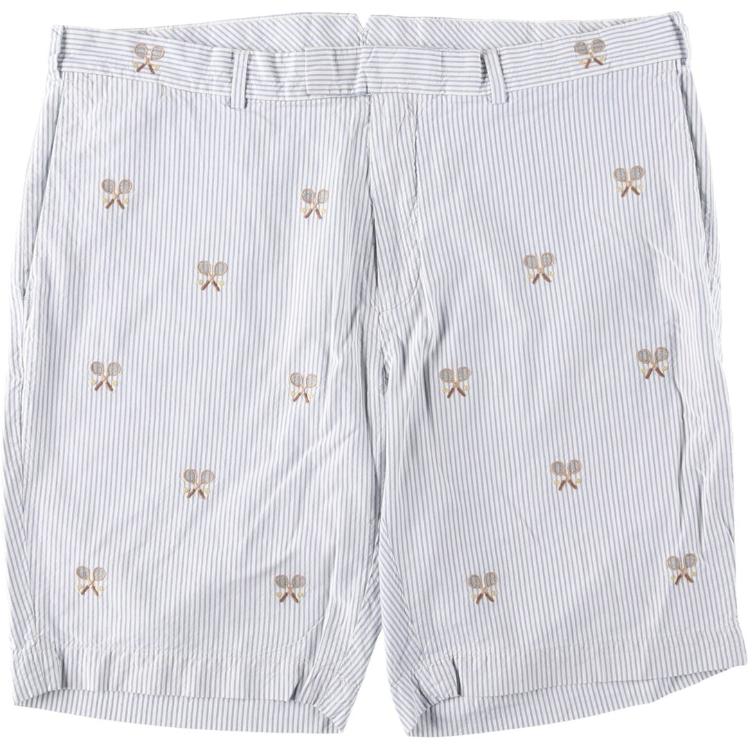 Ralph Lauren POLO by Ralph Lauren Stripe Pattern Silk x Cotton Shorts, Men's Size W37 (approx.) silk white type Vintage Second Hand