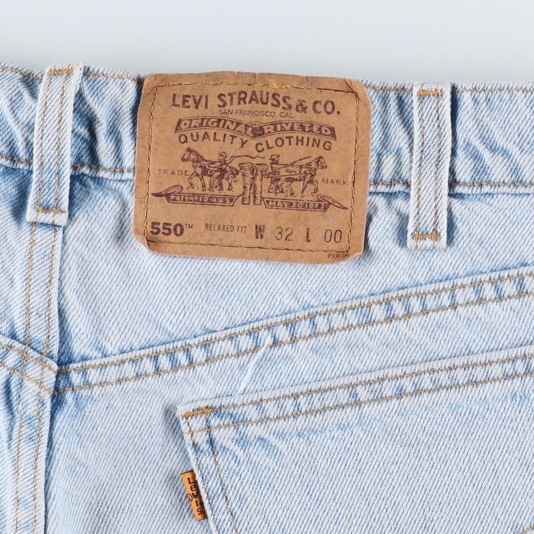 90'S Levi's 550 Relaxed Fit Orange Tab Denim Shorts, Men's Size W31 (approx.), Vintage cotton blue type Vintage Second Hand