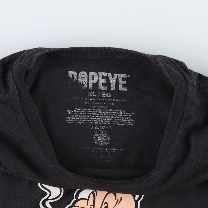 Popeye character print T-shirt, men's size XL (equivalent) unclear black type Vintage Second Hand
