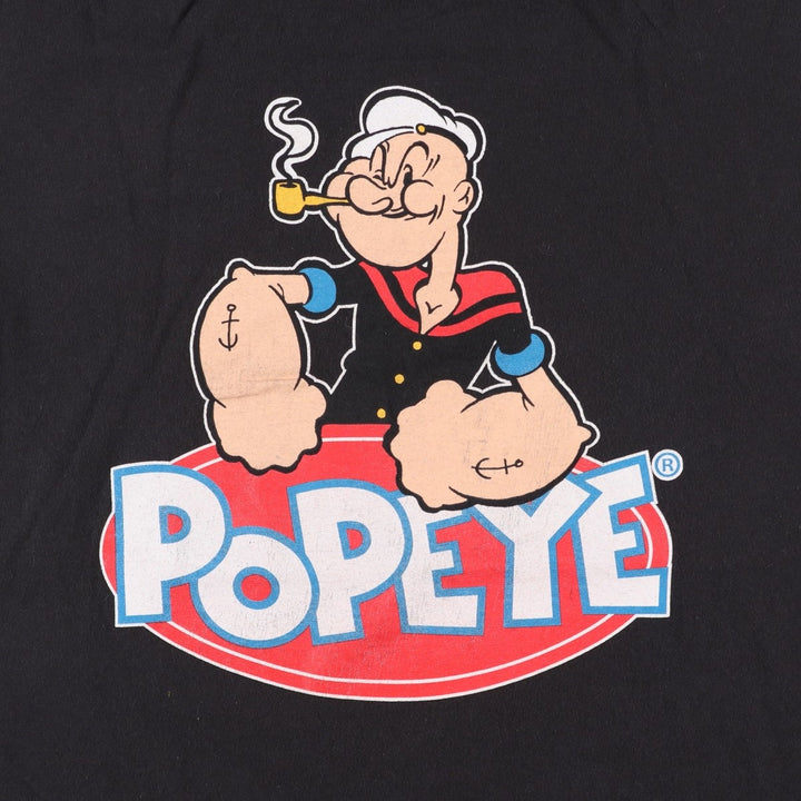 Popeye character print T-shirt, men's size XL (equivalent) unclear black type Vintage Second Hand