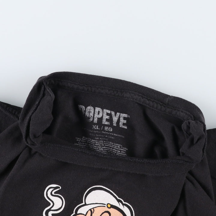 Popeye character print T-shirt, men's size XL (equivalent) unclear black type Vintage Second Hand