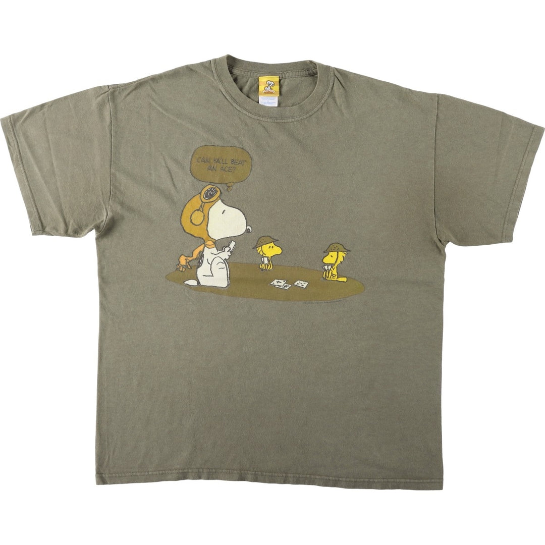 M&O Knits SNOOPY Woodstock Character Print T-Shirt (Men's Size L) cotton Khaki type Vintage Second Hand