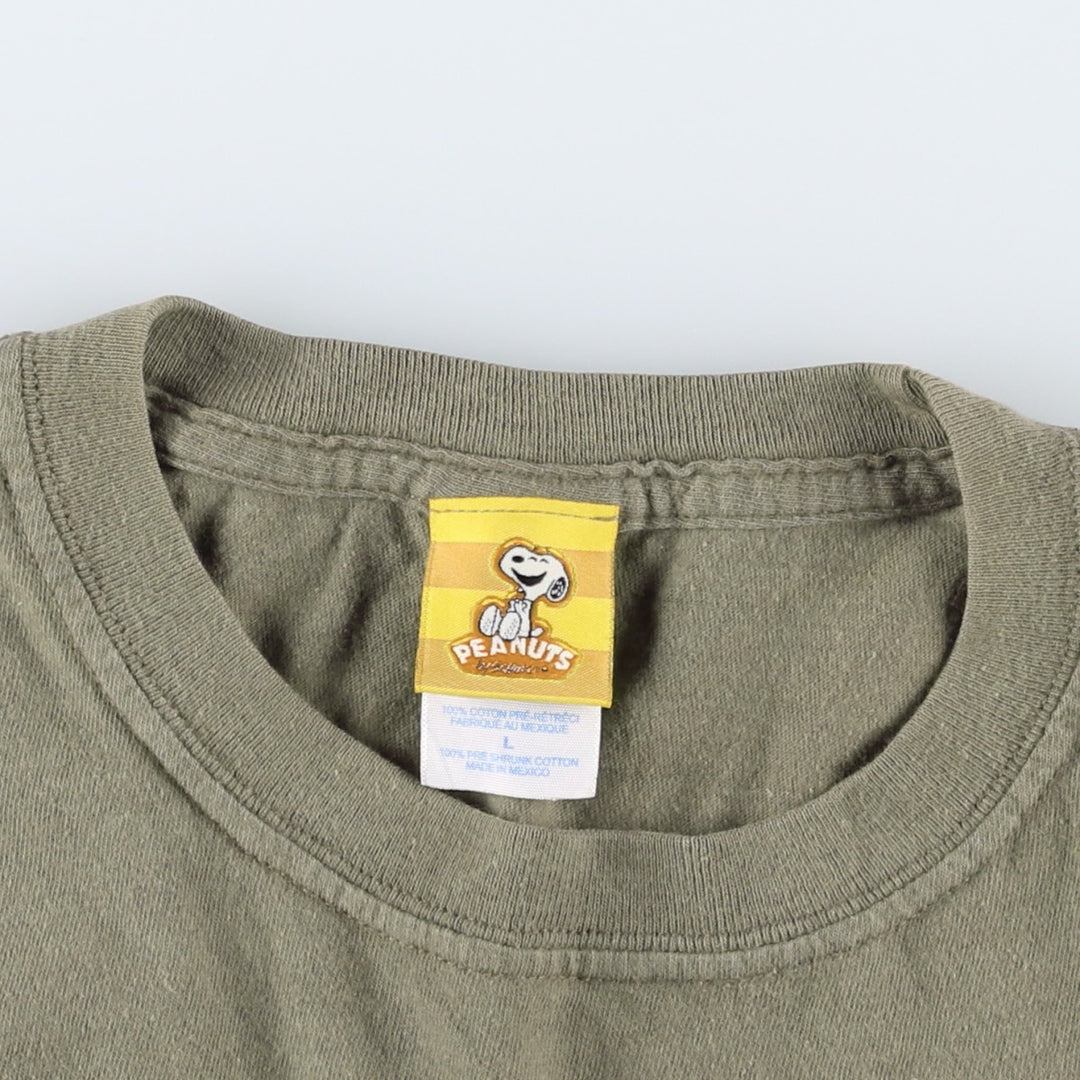 M&O Knits SNOOPY Woodstock Character Print T-Shirt (Men's Size L) cotton Khaki type Vintage Second Hand