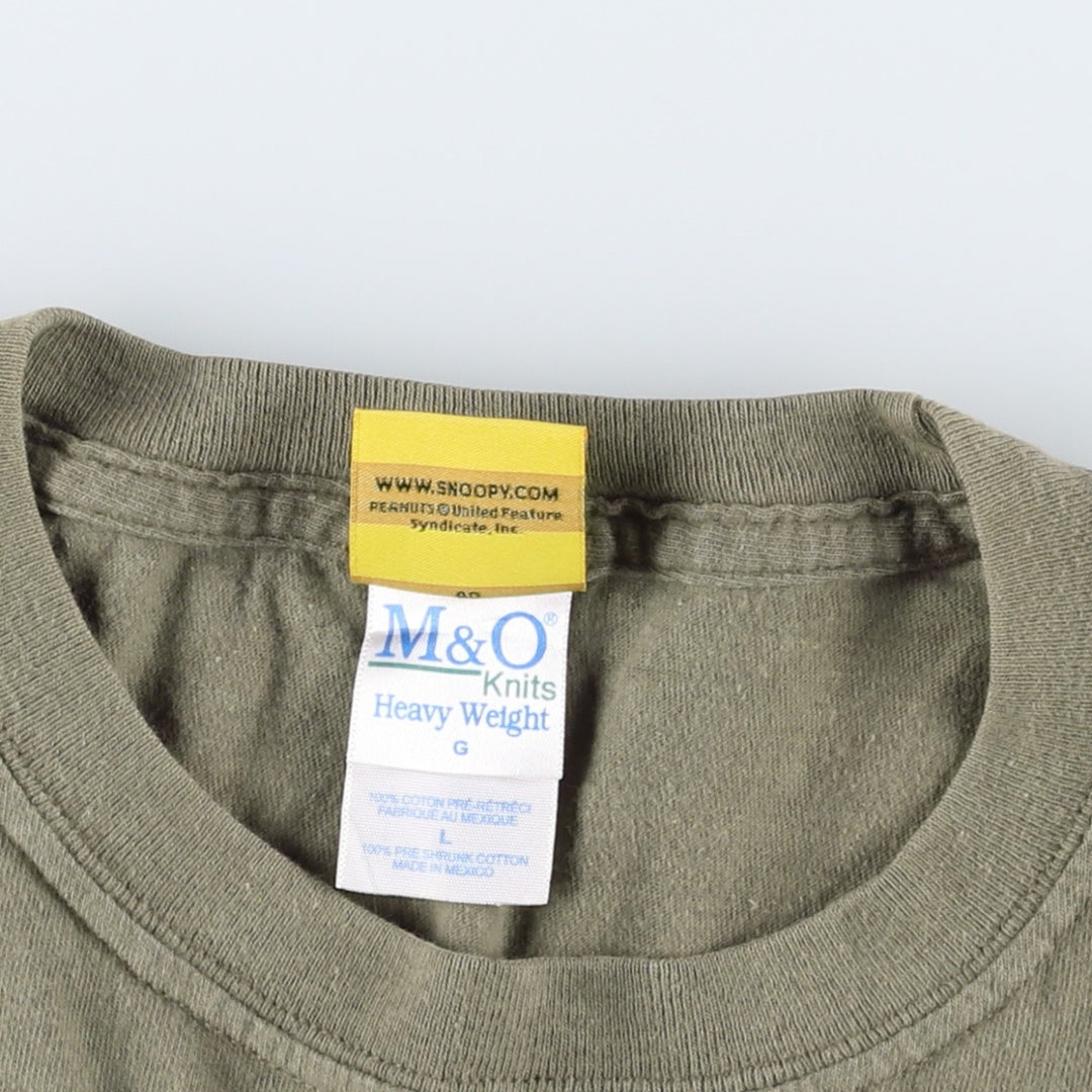 M&O Knits SNOOPY Woodstock Character Print T-Shirt (Men's Size L) cotton Khaki type Vintage Second Hand