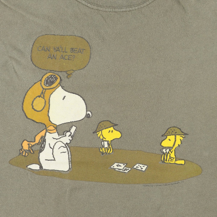 M&O Knits SNOOPY Woodstock Character Print T-Shirt (Men's Size L) cotton Khaki type Vintage Second Hand