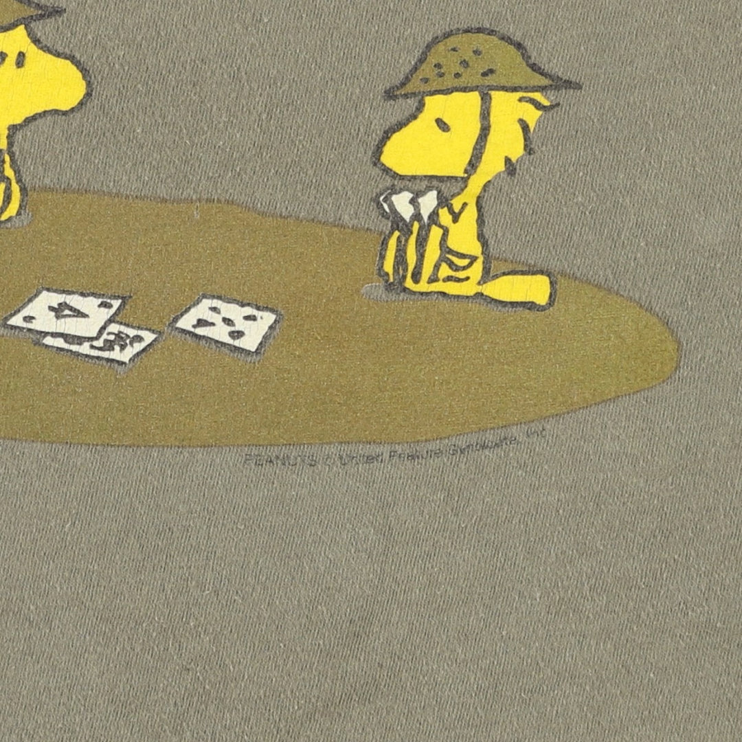 M&O Knits SNOOPY Woodstock Character Print T-Shirt (Men's Size L) cotton Khaki type Vintage Second Hand