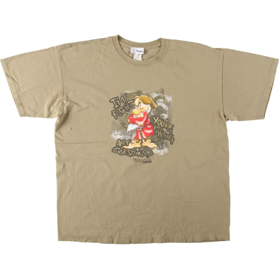Disneyland Snow White and the Seven Dwarfs Grumpy Anime Character Print T-Shirt (Men's XL equivalent) cotton beige type brown Vintage Second Hand