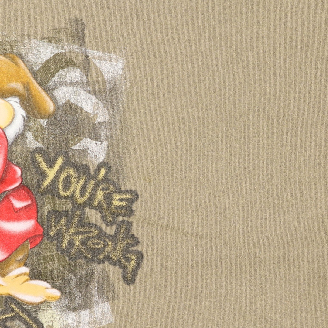 Disneyland Snow White and the Seven Dwarfs Grumpy Anime Character Print T-Shirt (Men's XL equivalent) cotton beige type brown Vintage Second Hand