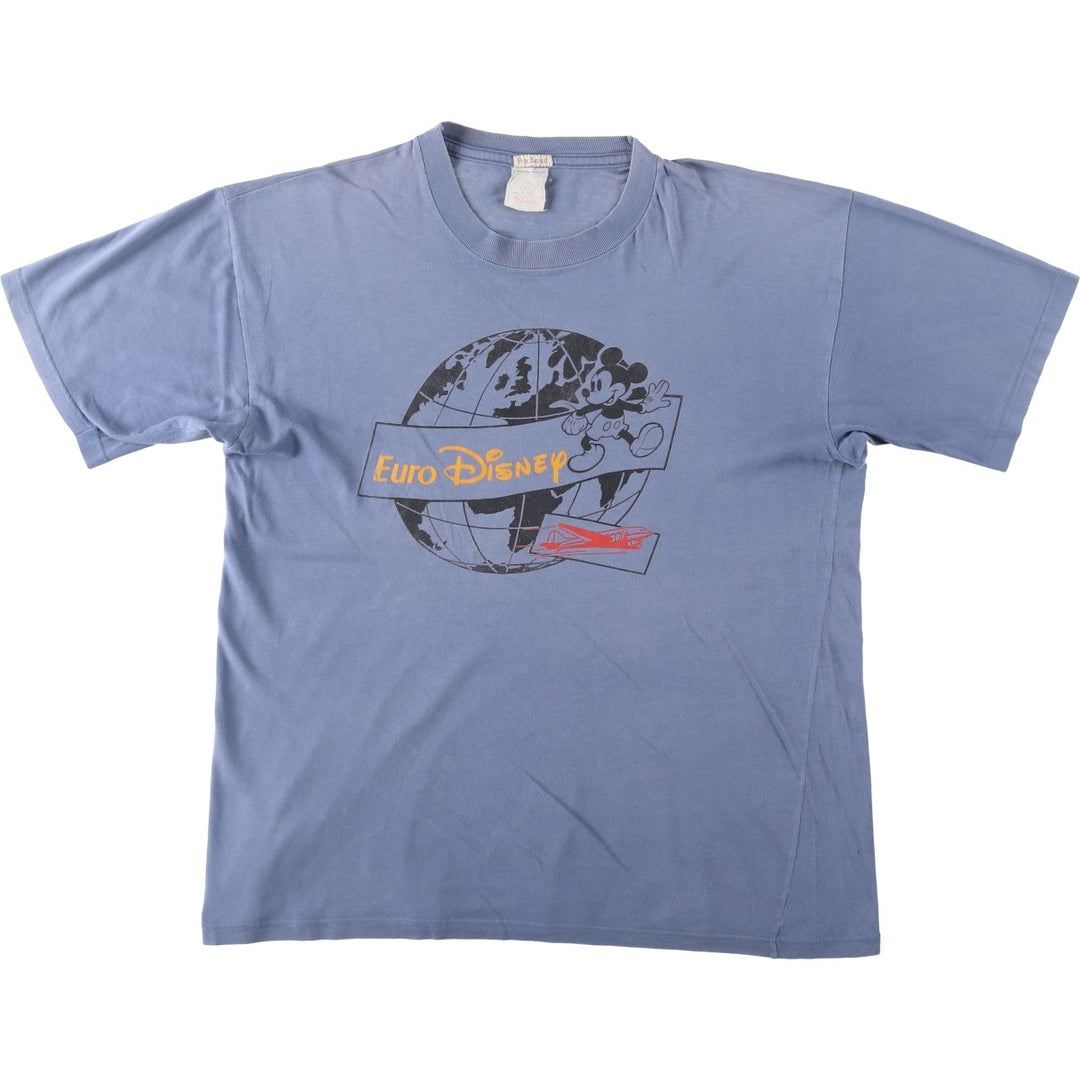 Disney MICKEY MOUSE character print T-shirt, men's size XL. cotton blue type Vintage Second Hand
