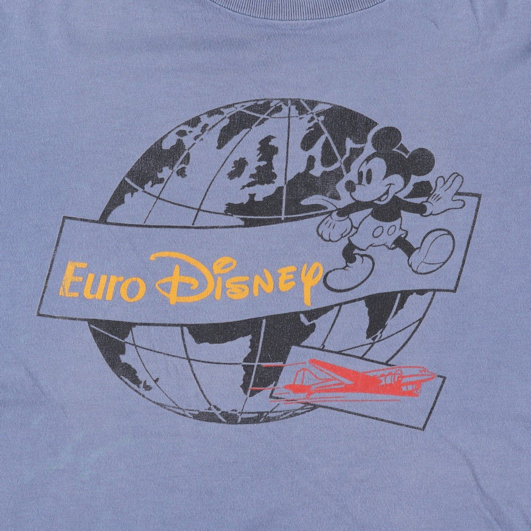 Disney MICKEY MOUSE character print T-shirt, men's size XL. cotton blue type Vintage Second Hand
