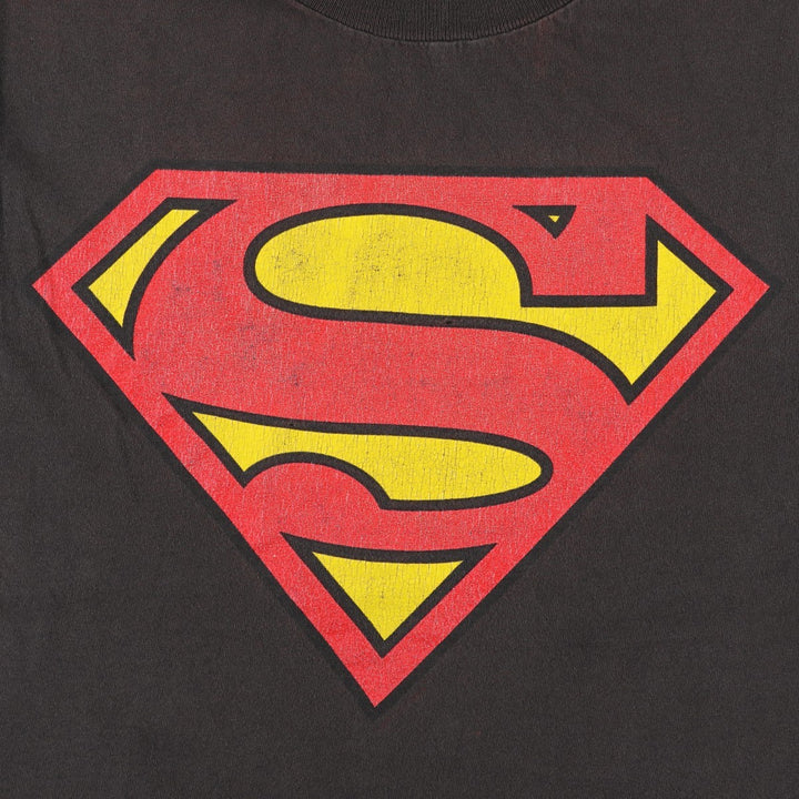 Delta Superman Character Print T-Shirt (Men's Size M) cotton black type Vintage Second Hand