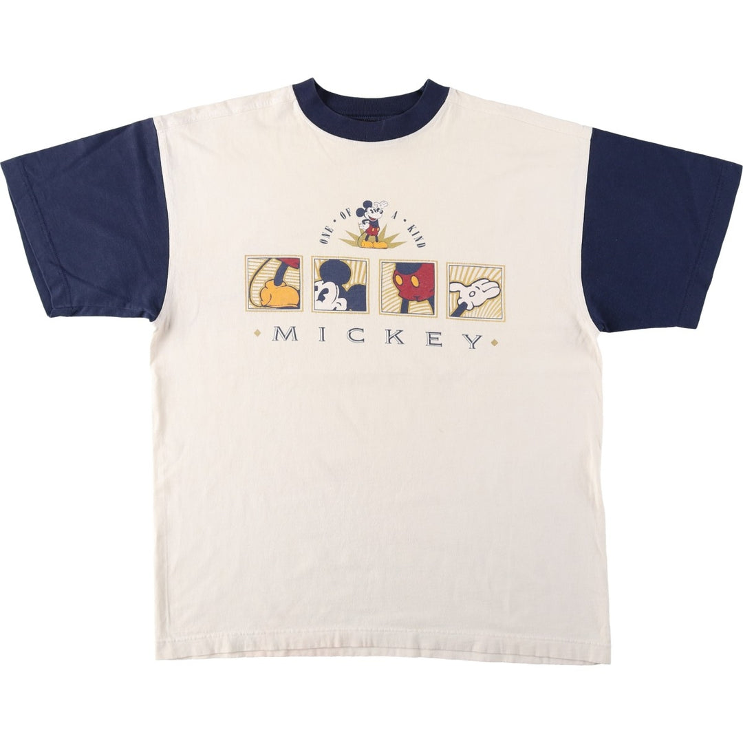 80'S Disney Originals Mickey Mouse Character Print T-Shirt, Made in USA, Men's Size L (approx.), Vintage cotton Beige type Vintage Second Hand
