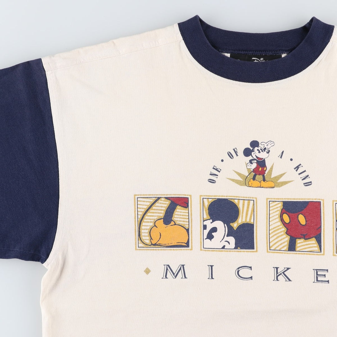 80'S Disney Originals Mickey Mouse Character Print T-Shirt, Made in USA, Men's Size L (approx.), Vintage cotton Beige type Vintage Second Hand