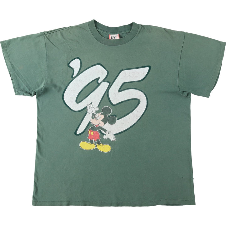 90'S Disney DESIGNS MICKEY MOUSE character print T-shirt, Made in USA, Men's XL equivalent, Vintage cotton Khaki type sage green Vintage Second Hand
