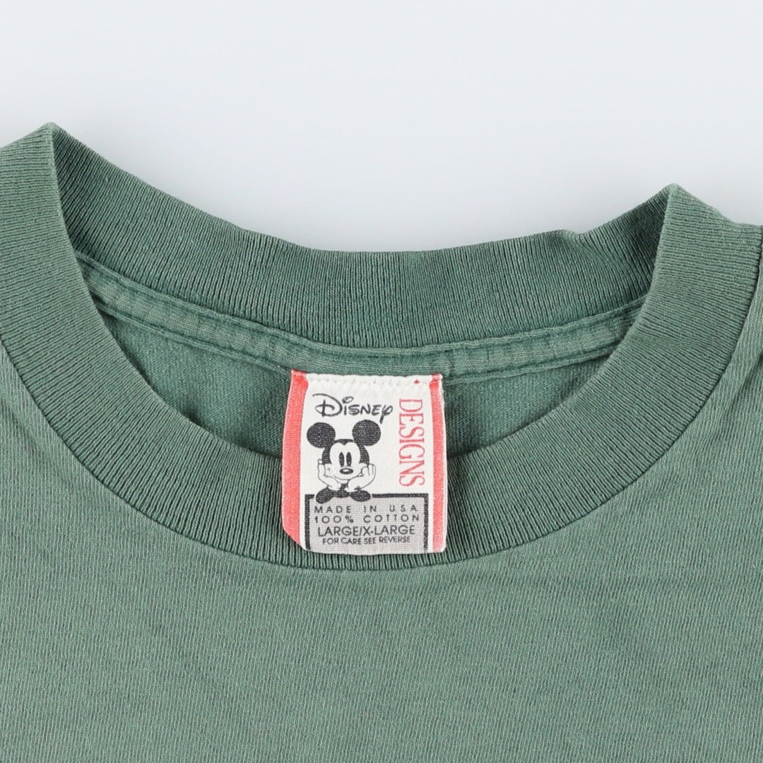 90'S Disney DESIGNS MICKEY MOUSE character print T-shirt, Made in USA, Men's XL equivalent, Vintage cotton Khaki type sage green Vintage Second Hand