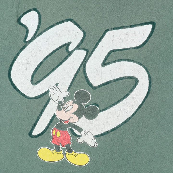 90'S Disney DESIGNS MICKEY MOUSE character print T-shirt, Made in USA, Men's XL equivalent, Vintage cotton Khaki type sage green Vintage Second Hand