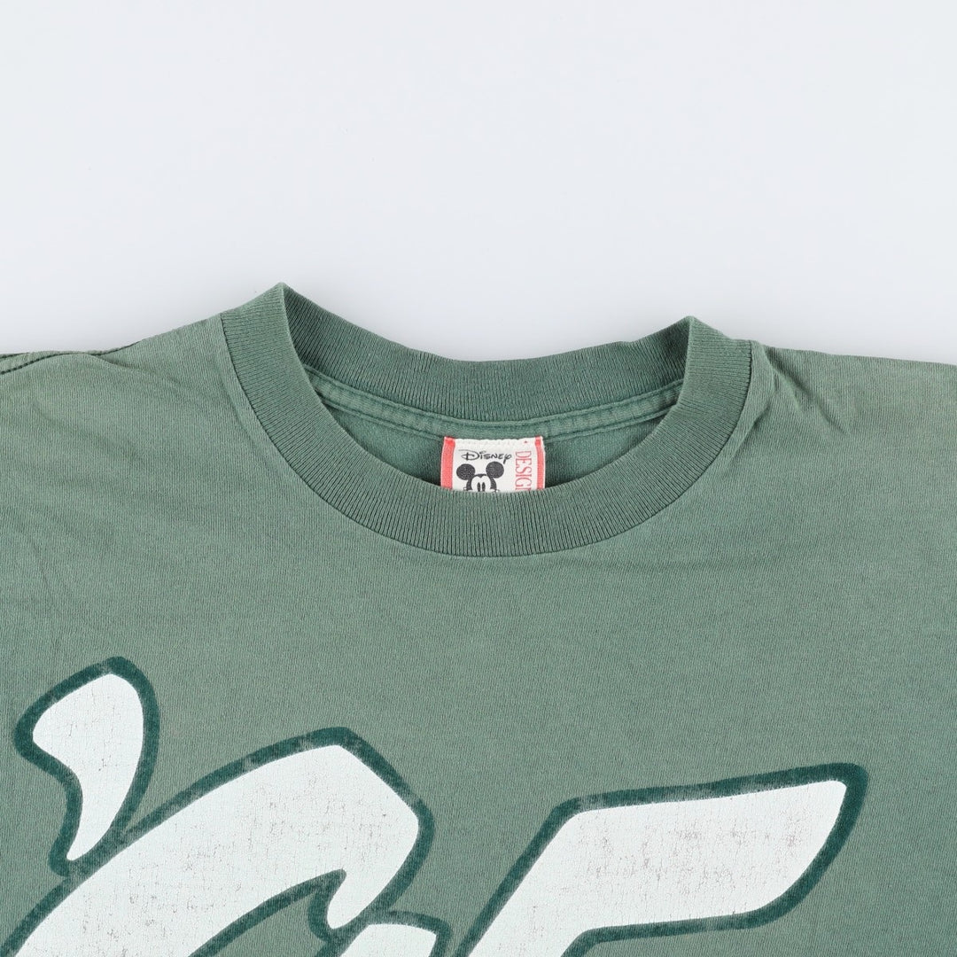 90'S Disney DESIGNS MICKEY MOUSE character print T-shirt, Made in USA, Men's XL equivalent, Vintage cotton Khaki type sage green Vintage Second Hand
