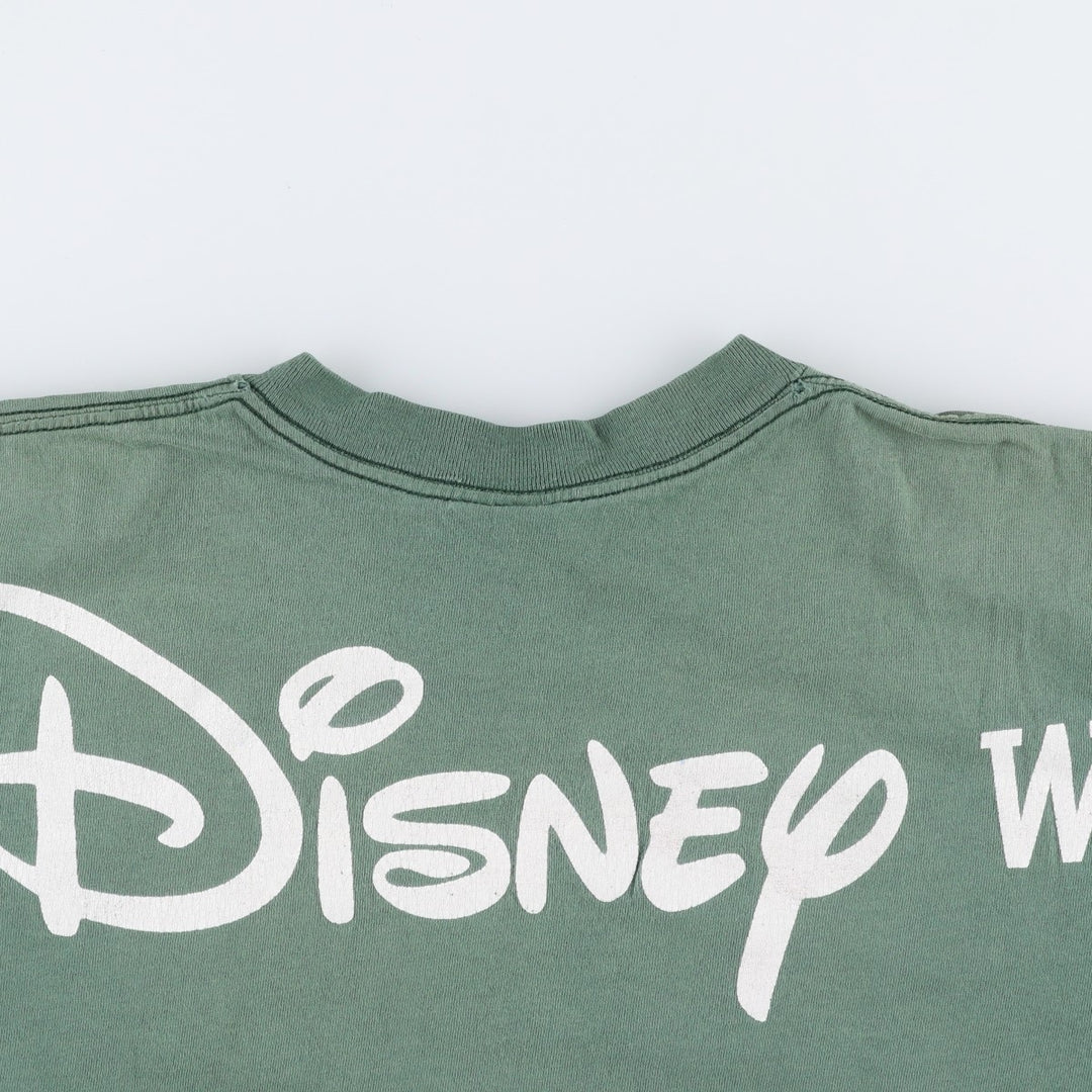 90'S Disney DESIGNS MICKEY MOUSE character print T-shirt, Made in USA, Men's XL equivalent, Vintage cotton Khaki type sage green Vintage Second Hand