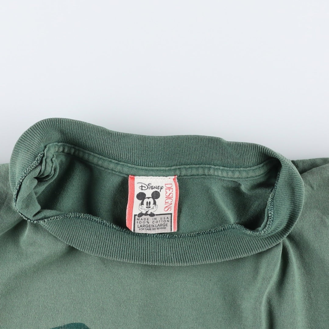 90'S Disney DESIGNS MICKEY MOUSE character print T-shirt, Made in USA, Men's XL equivalent, Vintage cotton Khaki type sage green Vintage Second Hand