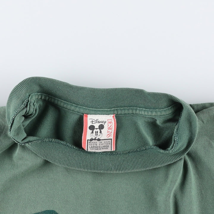 90'S Disney DESIGNS MICKEY MOUSE character print T-shirt, Made in USA, Men's XL equivalent, Vintage cotton Khaki type sage green Vintage Second Hand