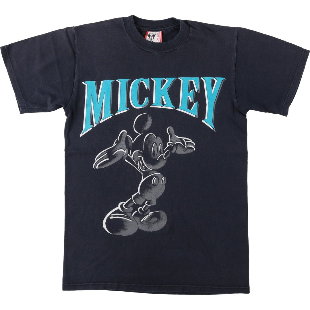 90'S Disney DESIGNS MICKEY MOUSE character print T-shirt, Made in USA, Men's size S equivalent, Vintage cotton black type Vintage Second Hand