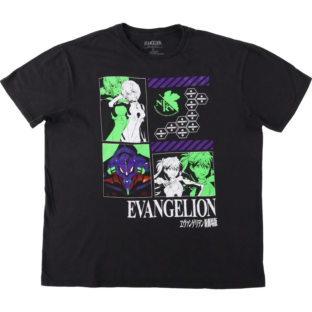 EVANGELION Evangelion Anime Character Print T-Shirt Men's XL cotton black type Vintage Second Hand