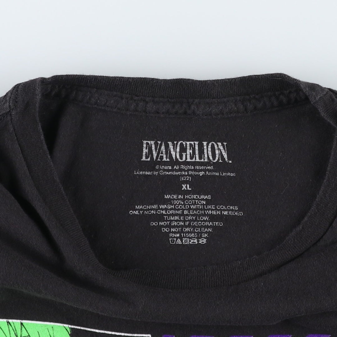 EVANGELION Evangelion Anime Character Print T-Shirt Men's XL cotton black type Vintage Second Hand