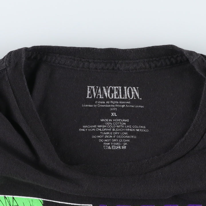 EVANGELION Evangelion Anime Character Print T-Shirt Men's XL cotton black type Vintage Second Hand