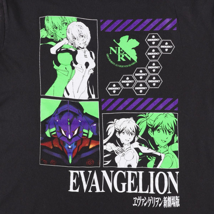 EVANGELION Evangelion Anime Character Print T-Shirt Men's XL cotton black type Vintage Second Hand