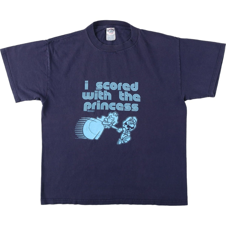 2000'S Delta Super Mario character print T-shirt, men's size M (approx.) cotton navy blue type Vintage Second Hand