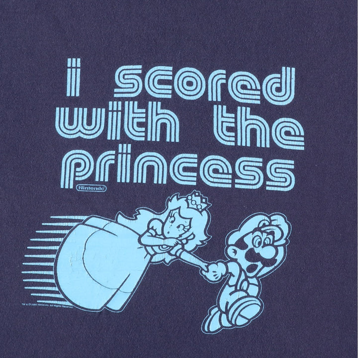 2000'S Delta Super Mario character print T-shirt, men's size M (approx.) cotton navy blue type Vintage Second Hand